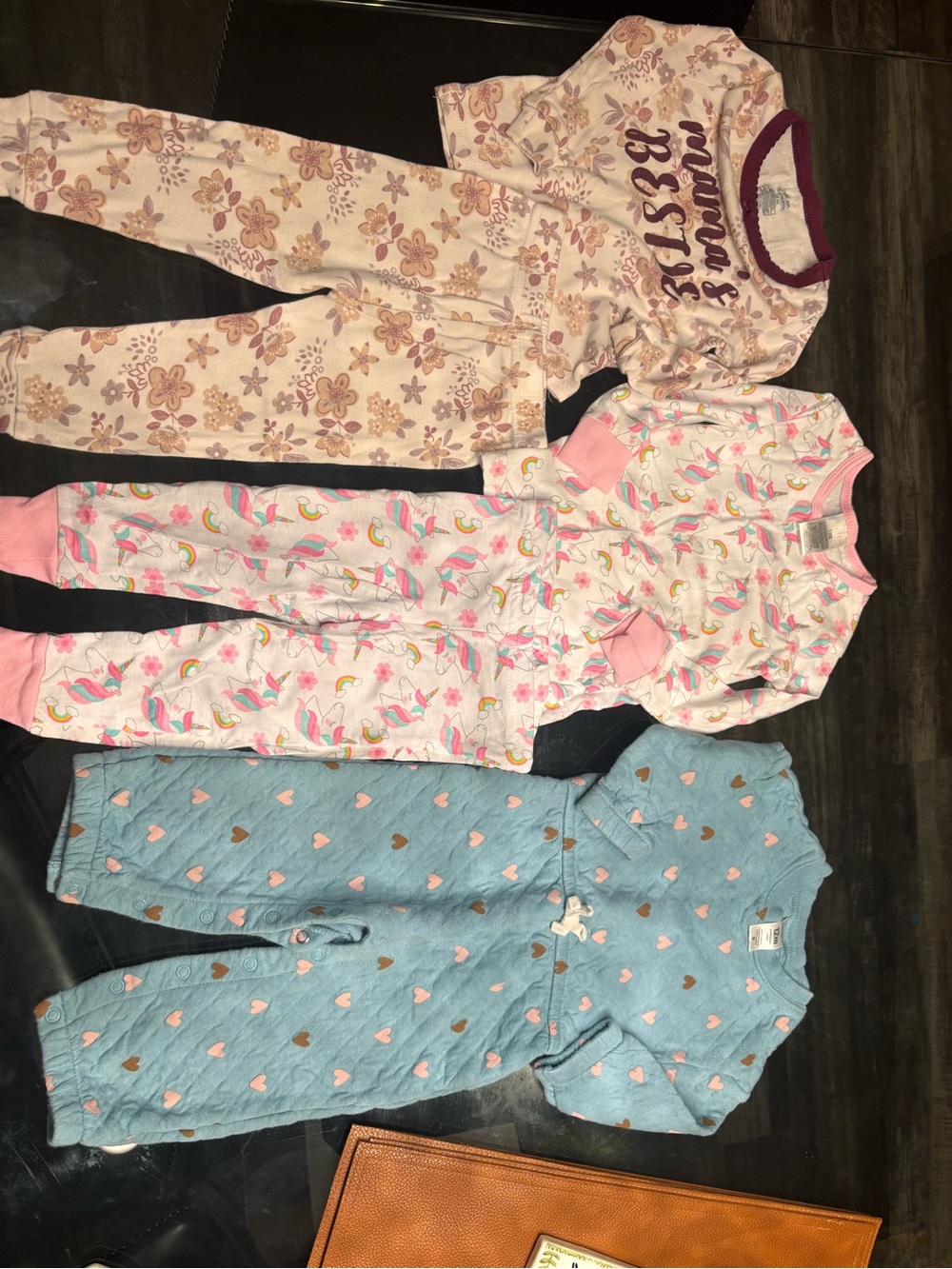 Three Baby Girls Cotton Footless Pajama/ Jumpsuit Bundle - Pink, Cream, Blue